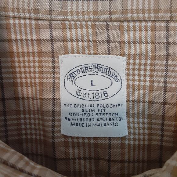 Brooks Brothers Mens L Brown Plaid Long Sleeve Button Up Shirt Non Iron Slim Fit - Picture 5 of 8